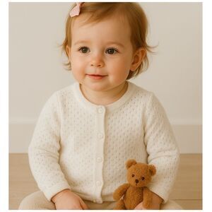 Janie and Jack Baby Girl White Cardigan Sweater Classic Knit Button Front 18-24M